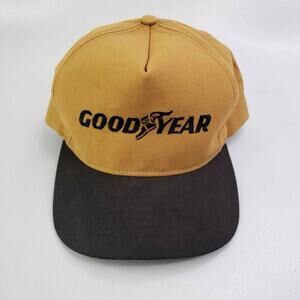 Vintage Good Year Tire Hat Cap Snapback Yellow Black Canvas Trucker